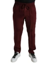 DOLCE & GABBANA MAROON CROWN PATTERN SILK PAJAMA PANTS