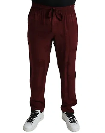 Pre-owned Dolce & Gabbana Maroon Crown Pattern Silk Pajama Pants In Red