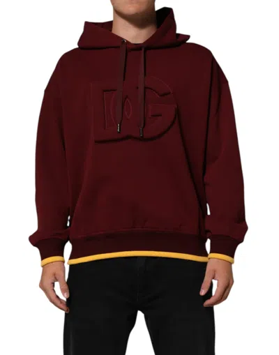 Dolce & Gabbana Maroon Embossed Logo Hooded Sweatshirt Sweater In Burgundy