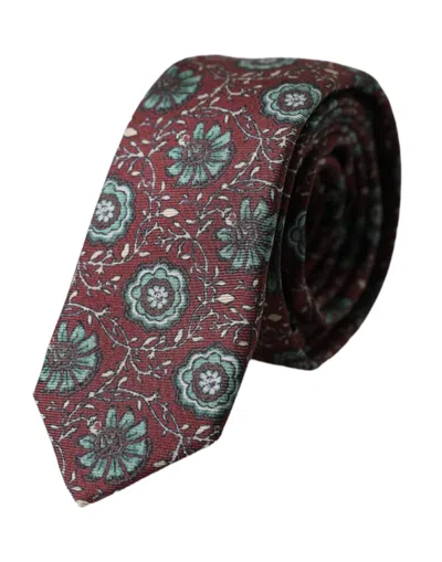 Dolce & Gabbana Maroon Floral 100% Silk Adjustable Men Men's Tie