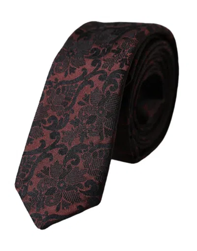 Dolce & Gabbana Maroon Floral Fantasy Silk Adjustable Men Tie In Brown