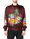 Dolce & Gabbana Maroon Floral Print Full Zip Bomber Jacket In Burgundy