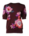 Dolce & Gabbana Maroon Floral Silk Crew Neck Blouse Top In Burgundy