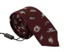 Dolce & Gabbana Maroon Hat Pattern 100% Silk Adjustable Accessory Tie In Burgundy