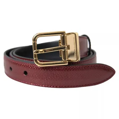 Pre-owned Dolce & Gabbana Maroon Leather Gold Metal Buckle Men Men's Belt () In Burgundy