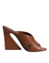 Dolce & Gabbana Maroon Logo Keira Leather Slides Sandals Women's Shoes In Maroon