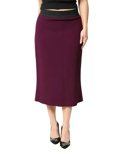 Pre-owned Dolce & Gabbana Maroon Mid Waist Pencil Cut Midi Women's Skirt () In Burgundy