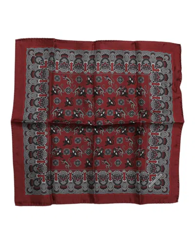 Pre-owned Dolce & Gabbana Maroon Monkey Print Silk Square Foulard Men's Scarf () In Burgundy