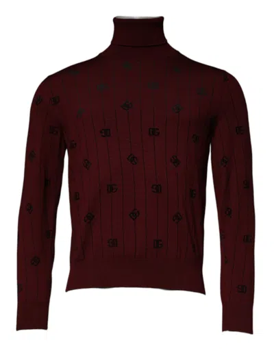 Dolce & Gabbana Maroon Monogram Turtleneck Pullover Men's Sweater
