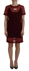 Dolce & Gabbana Nylon Floral Embroidered Shift Mini Dress In Brown