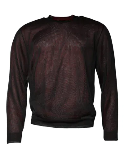Pre-owned Dolce & Gabbana Maroon Polyester Crew Neck Pullover Men's Sweater () In Burgundy