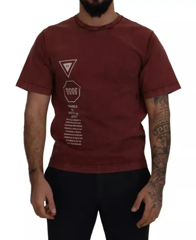 Pre-owned Dolce & Gabbana Maroon Printed Crewneck Tee Cotton Men's T-shirt () In Burgundy