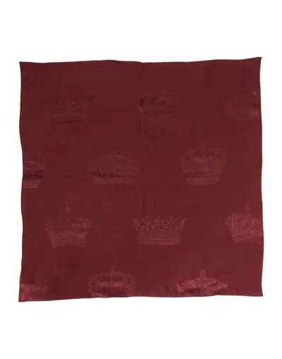 Dolce & Gabbana Maroon Silk Crown Square Men Foulard Scarf