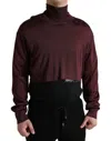Dolce & Gabbana Maroon Viscose Turtleneck Pullover Sweater In Brown