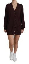 Dolce & Gabbana Maroon Wool Knit Deep V-neck Cardigan Sweater In Burgundy