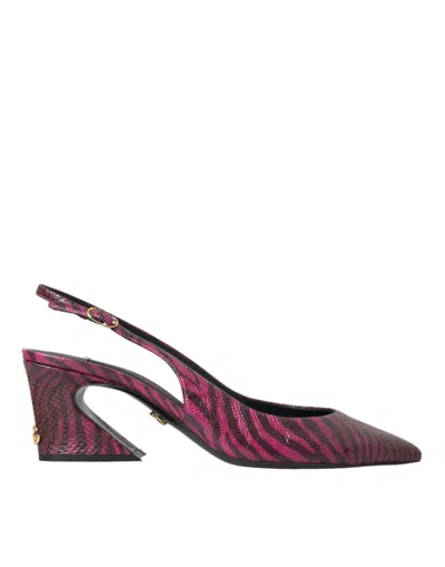 Dolce & Gabbana Maroon Zebra Leather Heels Slingbacks Shoes In Multi