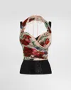 Dolce & Gabbana Rose Red Top With Halterneck Tie Fastening In Print