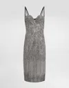 Dolce & Gabbana Marquisette Calf-length Dress With Sequined Fringing In Multicolor