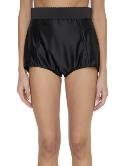 Dolce & Gabbana Marquisette High-waist Satin Panties In Black