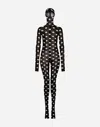 Dolce & Gabbana Marquisette Jumpsuit With Hood And Logo Print In Multicolor