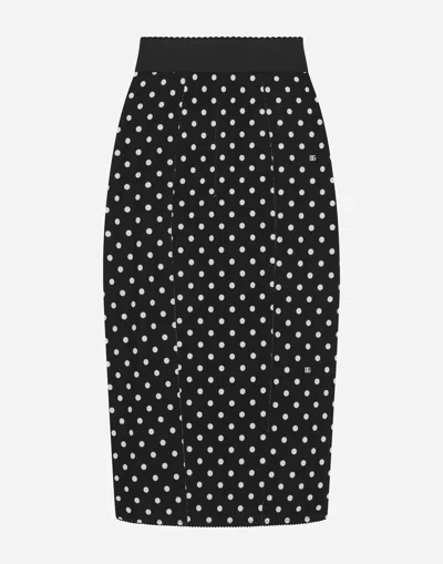 DOLCE & GABBANA MARQUISETTE PENCIL SKIRT WITH POLKA-DOT PRINT AND CORSET DETAILS