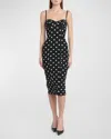 Dolce & Gabbana Marquisette Polka-dot Midi Dress With Corsetry Construction In Black Prt