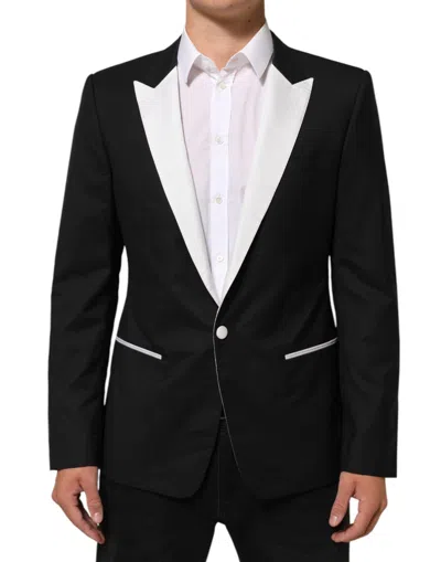 Dolce & Gabbana Black White Martini 1 Button Men Suit Blazer
