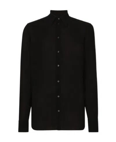 Dolce & Gabbana Straight-point Collar Shirt In Black