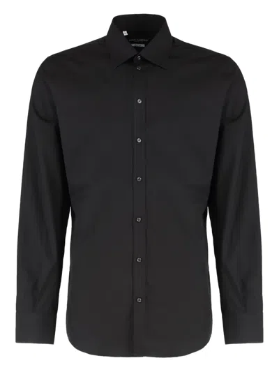 Dolce & Gabbana Cotton Poplin Gold-fit Tuxedo Shirt In Black