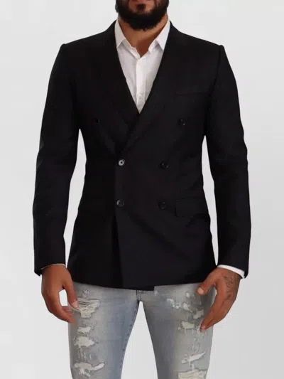 Dolce & Gabbana Martini Double Breasted Mens Wool Blazer In Black