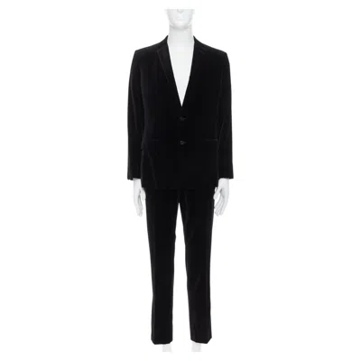 Pre-owned Dolce & Gabbana Dolce Gabbana Martini Fit Black Cotton Velvet Blazer Jacket Pants Suit It48 M