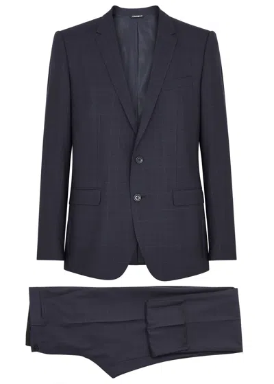 Dolce & Gabbana Martini-fit Checked Wool Suit In Navy