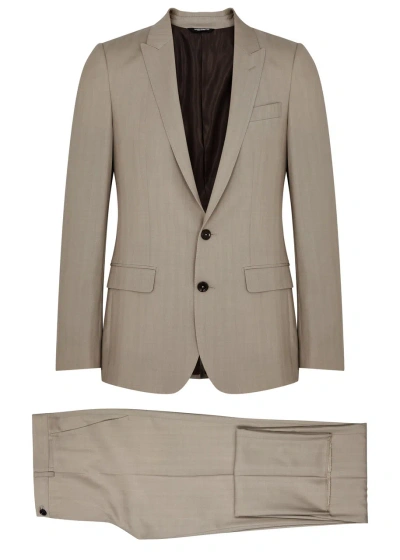 Dolce & Gabbana Martini-fit Wool Tuxedo Suit In Beige
