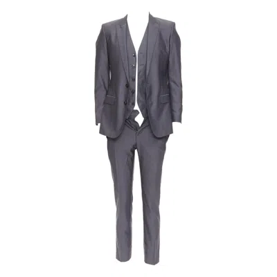 Pre-owned Dolce & Gabbana Dolce Gabbana Martini Grey Wool Silk Single Breast Full Canvas 3 Pc Suit It44 Xs In Gray
