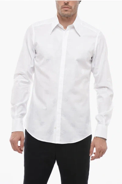 Dolce & Gabbana Martini Jacquard Cotton Shirt With Ton Sur Ton Monogram Patt In White