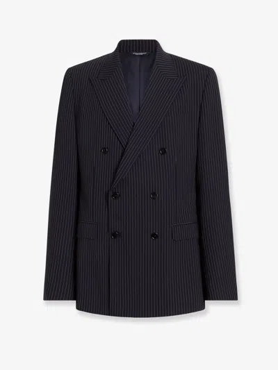 Dolce & Gabbana Martini Light Double-breasted Pinstriped Wool Blazer In Blue