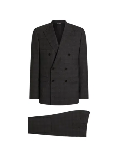 Dolce & Gabbana Martini Light Double-breasted Suit In Glen Plaid In Gray