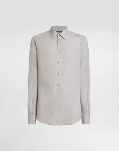 Dolce & Gabbana Martini Linen Shirt In Gray