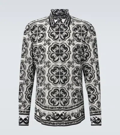 Dolce & Gabbana Men Silk Shirt With Maiolica Print In Multi