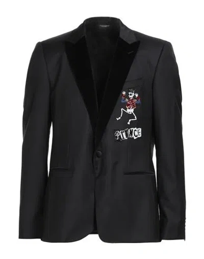 Dolce & Gabbana Martini Man Blazer Black Size 40 Virgin Wool, Cotton, Silk, Polyester