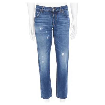 Pre-owned Dolce & Gabbana Dolce Gabbana Martini Mid Blue Distressed Cotton Denim Jeans It48 M