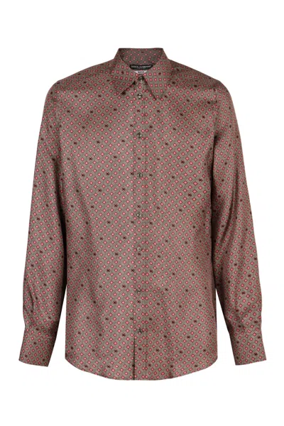 Dolce & Gabbana Printed Silk Shirt With Martini Design For Men In Multi
