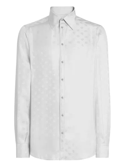 Dolce & Gabbana Martini Satin Monogram-jacquard Shirt In White