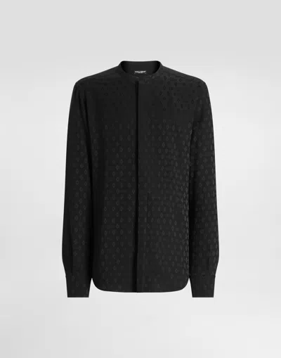 Dolce & Gabbana Martini Shirt In Silk Jacquard With Logo In Black