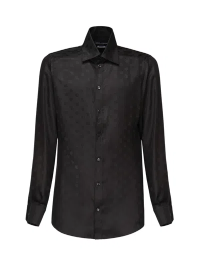 Dolce & Gabbana Martini Silk Jacquard Logo Shirt In Black