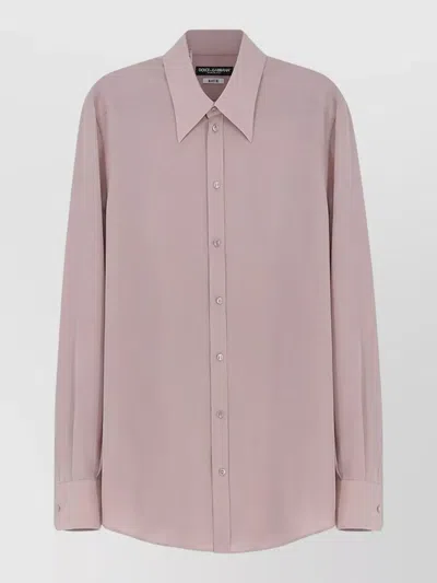 Dolce & Gabbana Martini Silk Shirt Pointed Collar Design In Pink