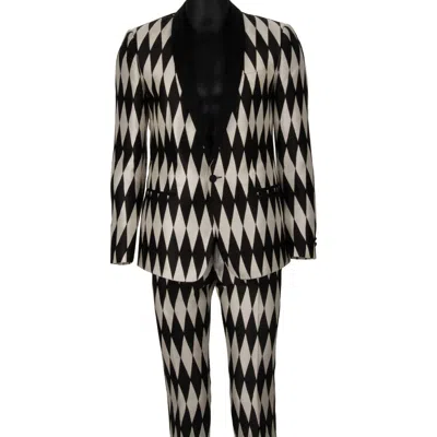 Pre-owned Dolce & Gabbana Martini Silk Tuxedo Blazer Suit Jacket Pants Black White 13776