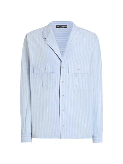 Dolce & Gabbana Martini Striped Cotton Shirt In Blue