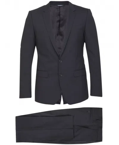 Dolce & Gabbana Black Single-breasted Virgin Wool Suit In Blue