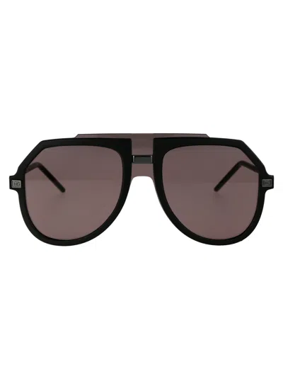 Dolce & Gabbana Matte Black Injected Sunglasses In Brown